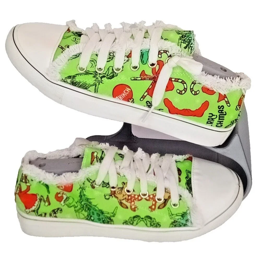 Dr Seuss The Grinch Shoes Unisex Green Sneakers Mens Size 7.5 Womens 9 Euc
